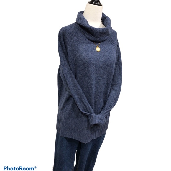 Ribbed Cowl Neck Pullover Bijou Blue - Picture 8 of 16